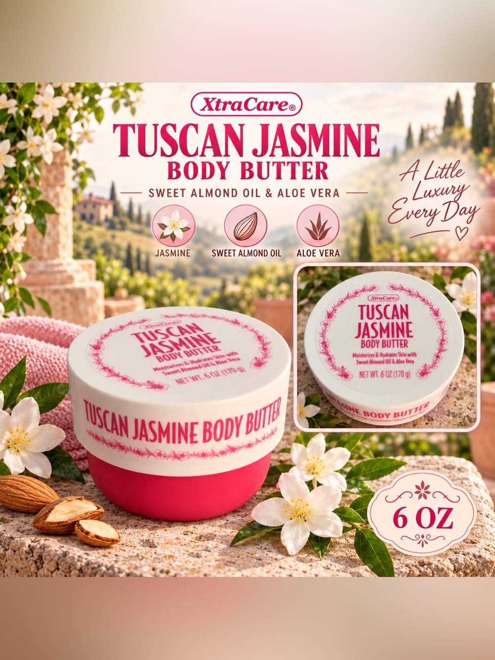 XtraCare Tuscan Jasmine Body Butter – Sweet Almond Oil & Aloe Vera – 6 oz